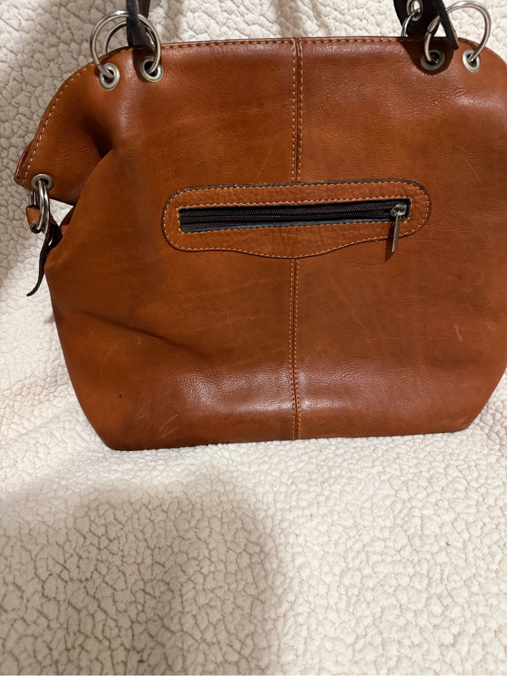 Vintage Chestnut Brown Leather Shoulder Bag with Silver Hardware